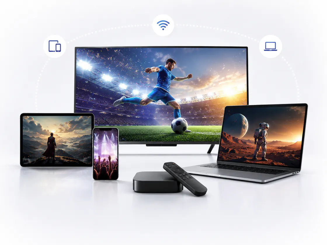IPTV compatible with Smart TV, mobile, tablet, laptop and streaming devices