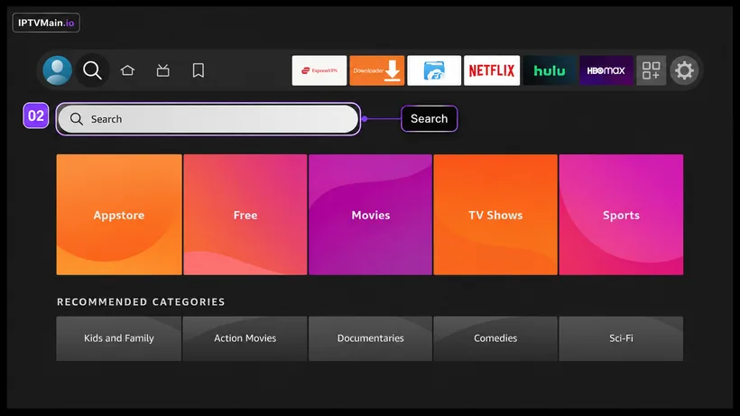 FireStick Find menu with Search highlighted
