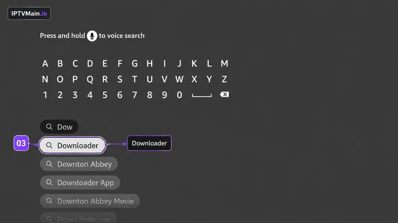Searching for the Downloader app on FireStick