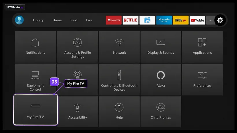 FireStick Settings menu showing the My Fire TV option