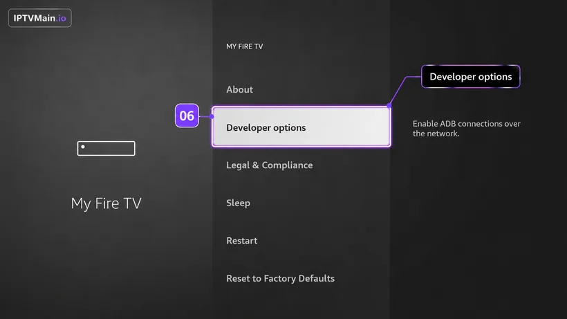 My Fire TV menu showing Developer Options