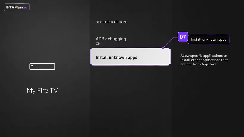 Developer Options with Install Unknown Apps highlighted